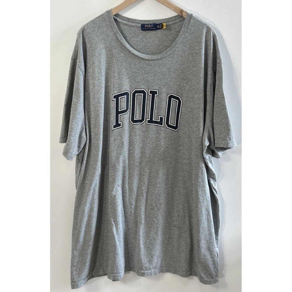Mens Polo Ralph Lauren Spell Out Polo T Shirt Logo Causal Crew Neck Gray Sz 4XLT